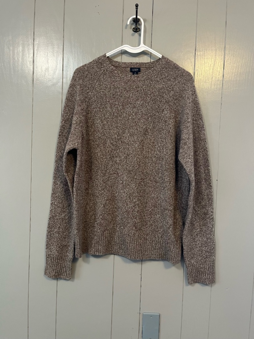 J.CREW Women's 100% Lambs Wool Tight-Knit Pullover Sweater Brown White S